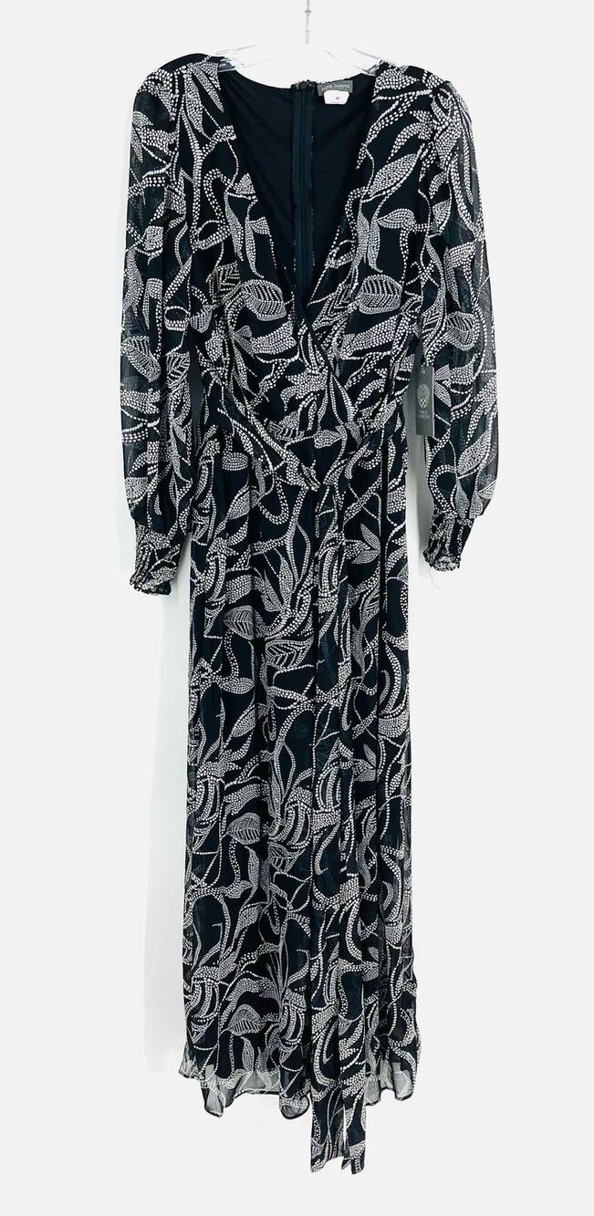 Vince Camuto Size M Black/White Print Cinched NEW Designer Dress Maxi